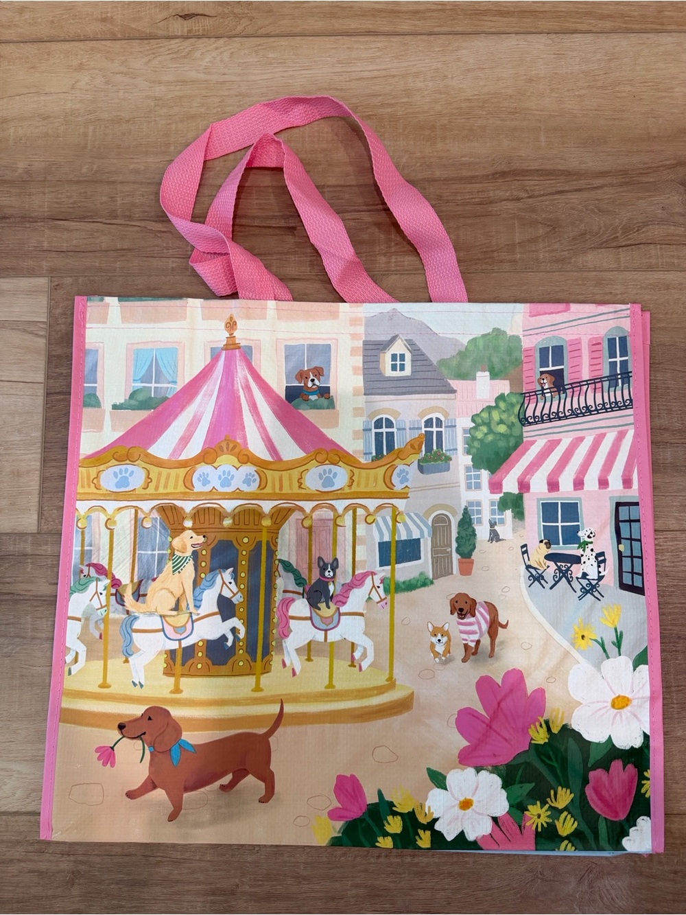 Viral carousel dog print reusable tote bag